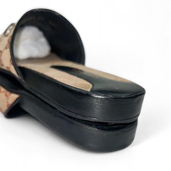 Authentic GUCCI Beige GG Logo Canvas Embroidered LA Angel Mule Loafers S… - Picture 10 of 13